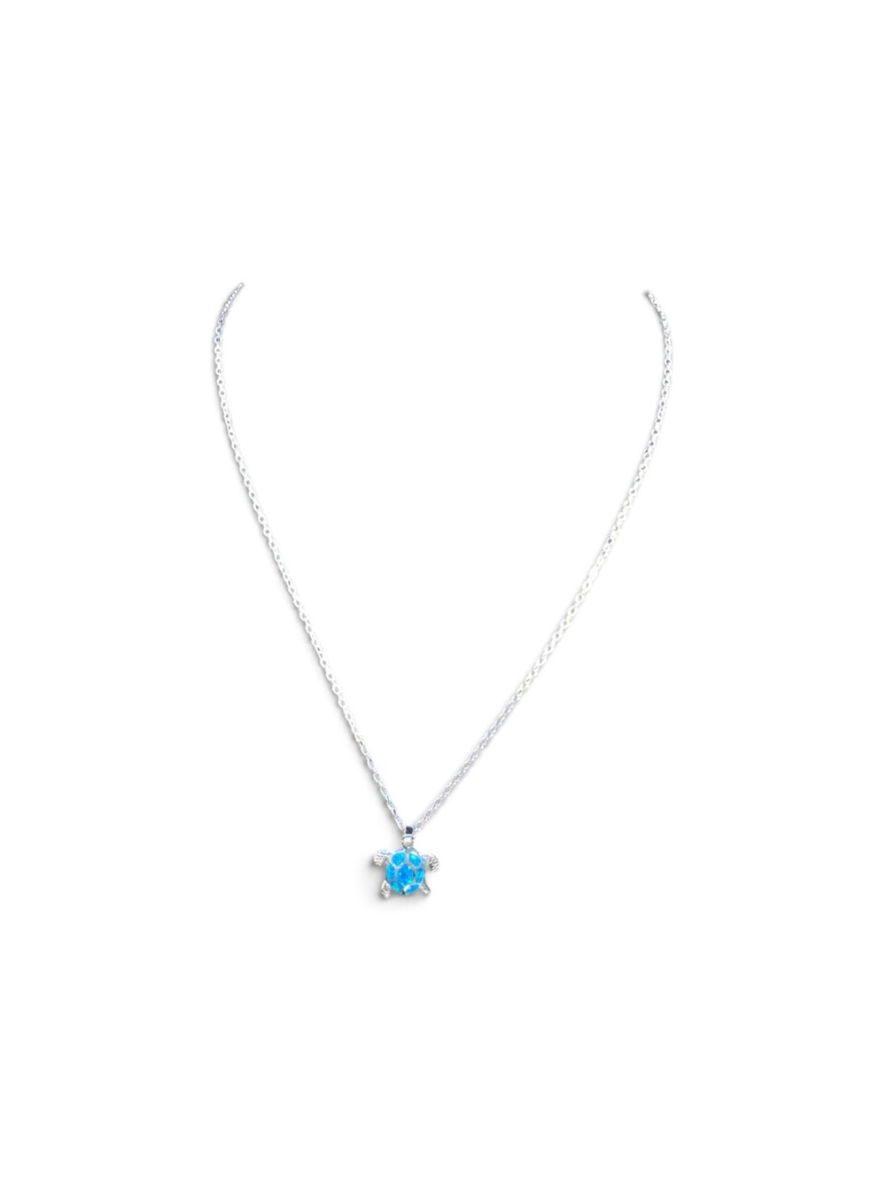 Silver tone Necklace 925 Turtle Gemstone Pendant